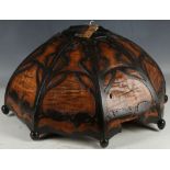 An American Arts & Crafts wooden lamp shade featuring a dome shape, in the style of Handel & Co.