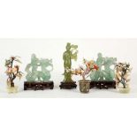 VARIOUS CHINESE HARDSTONE CARVINGS. 20th Century. Including three hardstone mounted trees in