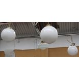 A set of 5 globular shades and light fittings, approx 30cm diameter, and another similar, and a pair