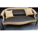 Turn of the century twin seat sofa, mahogany frame scroll and acanthus carving, cabriole legs and