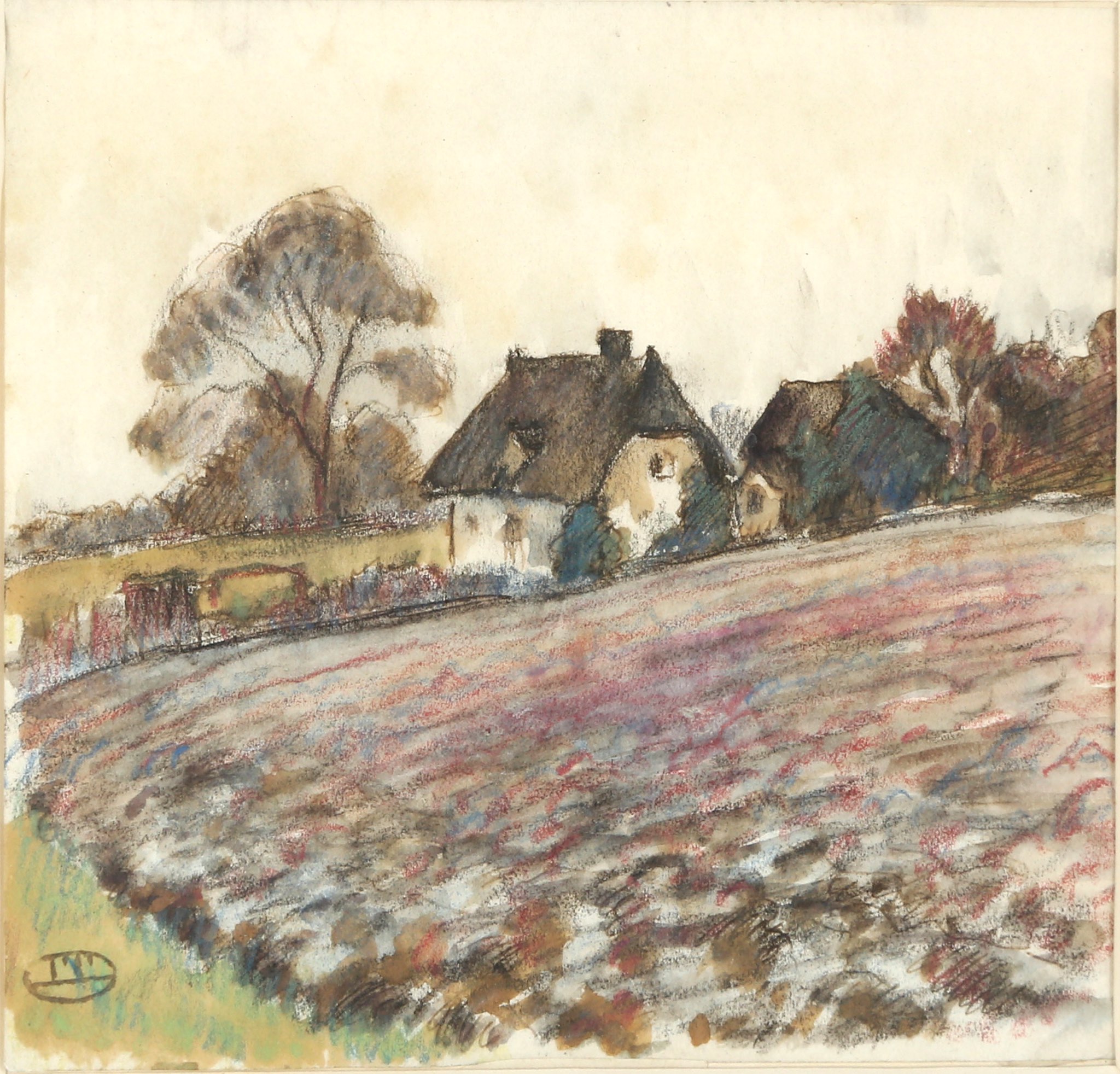 Lucien Pissarro (1863-1944), 'Essex Landscape', watercolour and pencil, monogrammed lower left. - Image 2 of 4