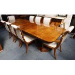 A 'Heredon' extending dining table the  top with elm parqueting (two spare leaves) and raised, two