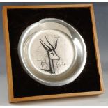 Bernard Buffet, a 1973 sterling silver salver, engraved with a gazelle and mounted in strut frame