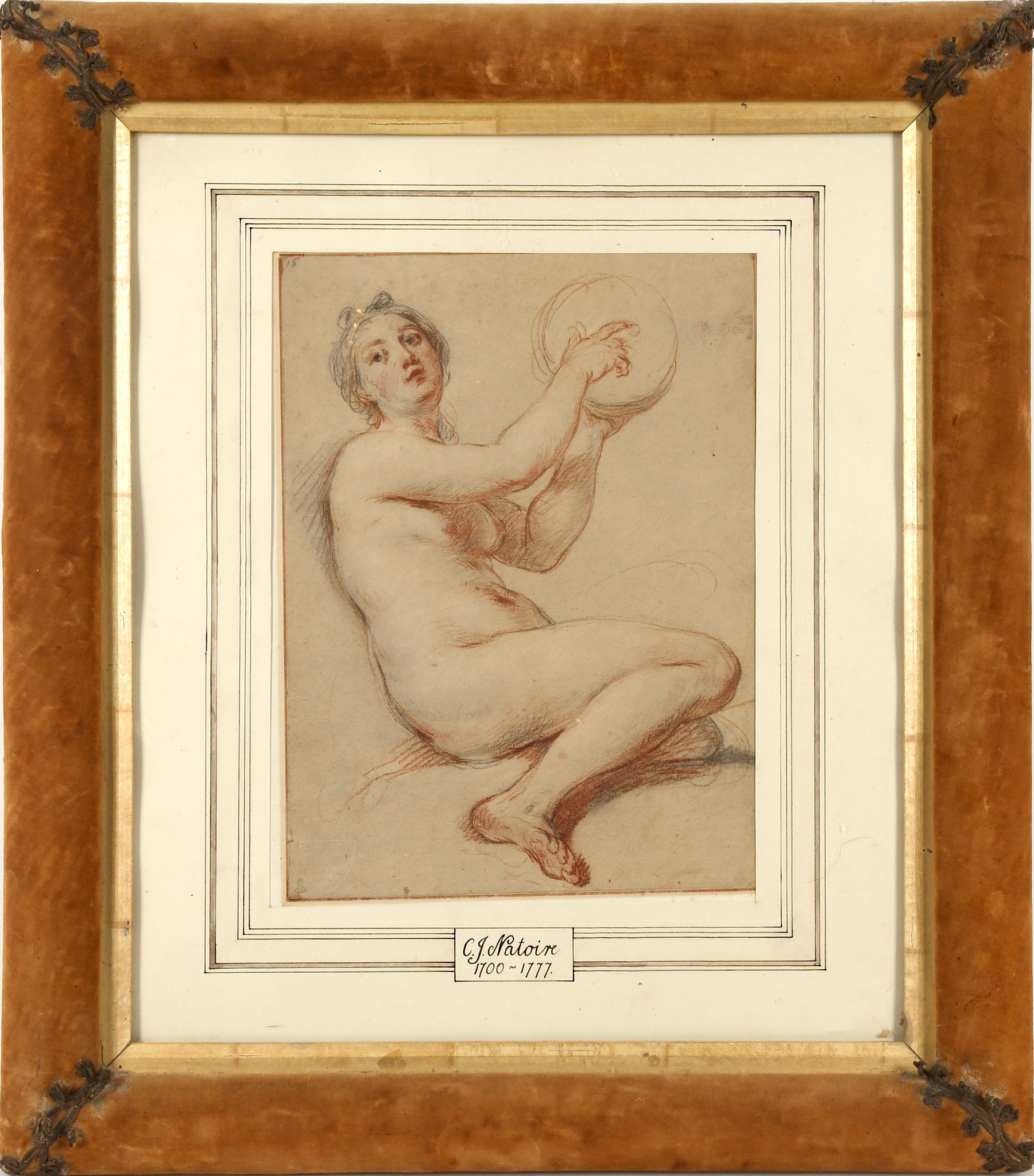 Charles Joseph Natoire (French; 1700-1777), 'Girl with a Tambourine'. A fine quality lithographic