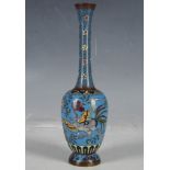Chinese cloisonne stem vase, everted rim, floral decoration with phoenix and butterfly to body, 18.