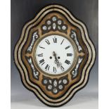 Early 20th century Carter clock, banded shaped cabinet, mother of pearl decoration, Roman