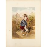 A Kronheim & Co Baxter print, 'Le Pigeon Favori' (B. T. No. 331). A young girl leans against a stone