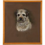 Marjory Cox (1915-2003), 'Nicky', Pastel portrait of a fearless Terrier on brown paper. Signed and
