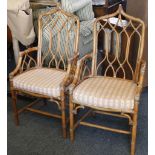 A pair of Regency style bamboo cased armchair together with matching arch shaped hall mirror (3)