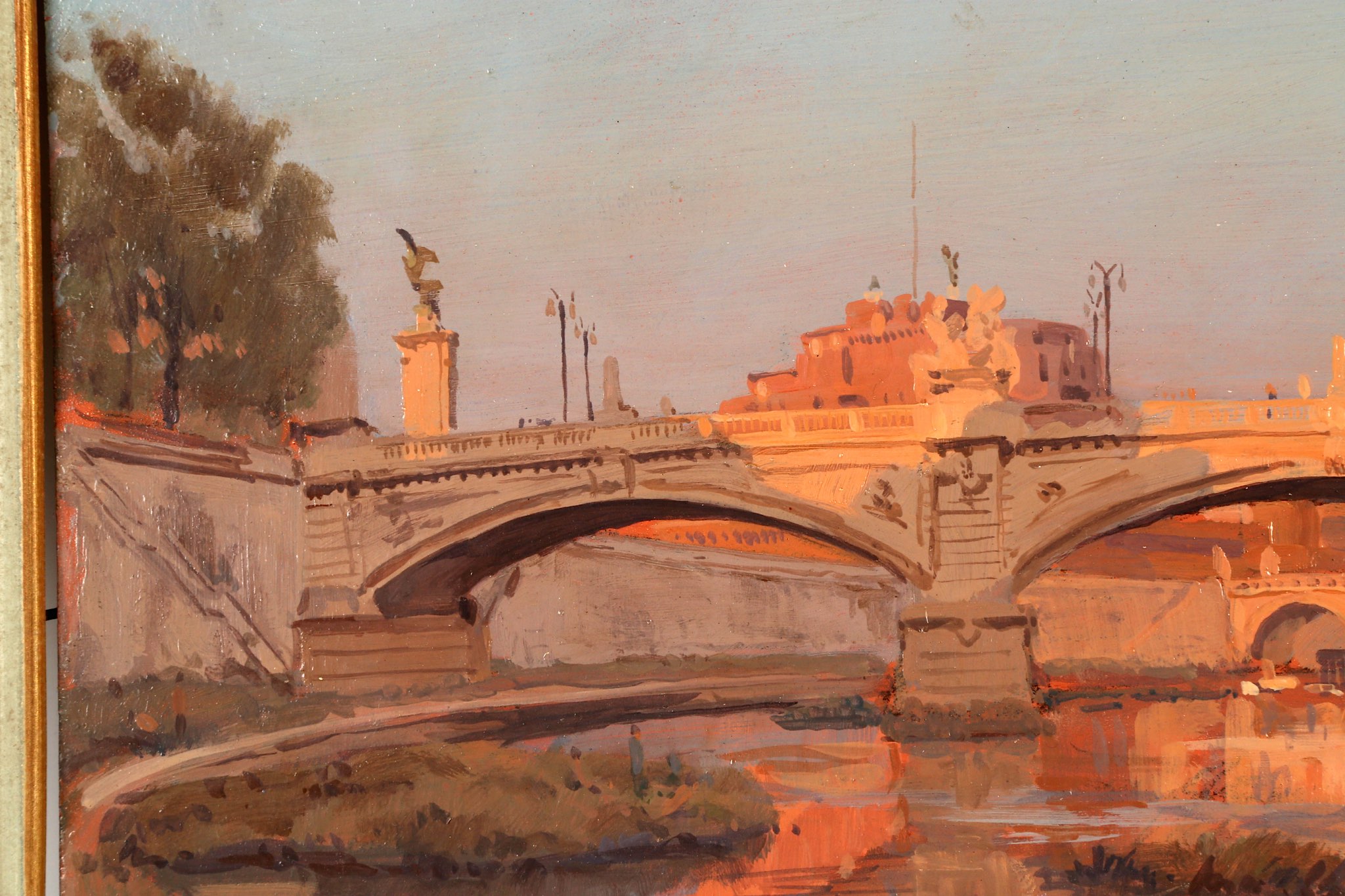 20th century British School, 'Sunset on the Tiber', depicting the Ponte Vittorio Emmanuele II, - Image 2 of 9
