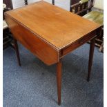 An early 19th century mahogany with boxwood stringing Pembroke table with one end drawer, on