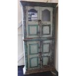 1920's North India painted teak cabinet double glazed doors over double panel doors both flanked