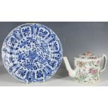 A Chinese Rangxi period blue and white plate with floral decoration, early 18th century, 22cm dia,