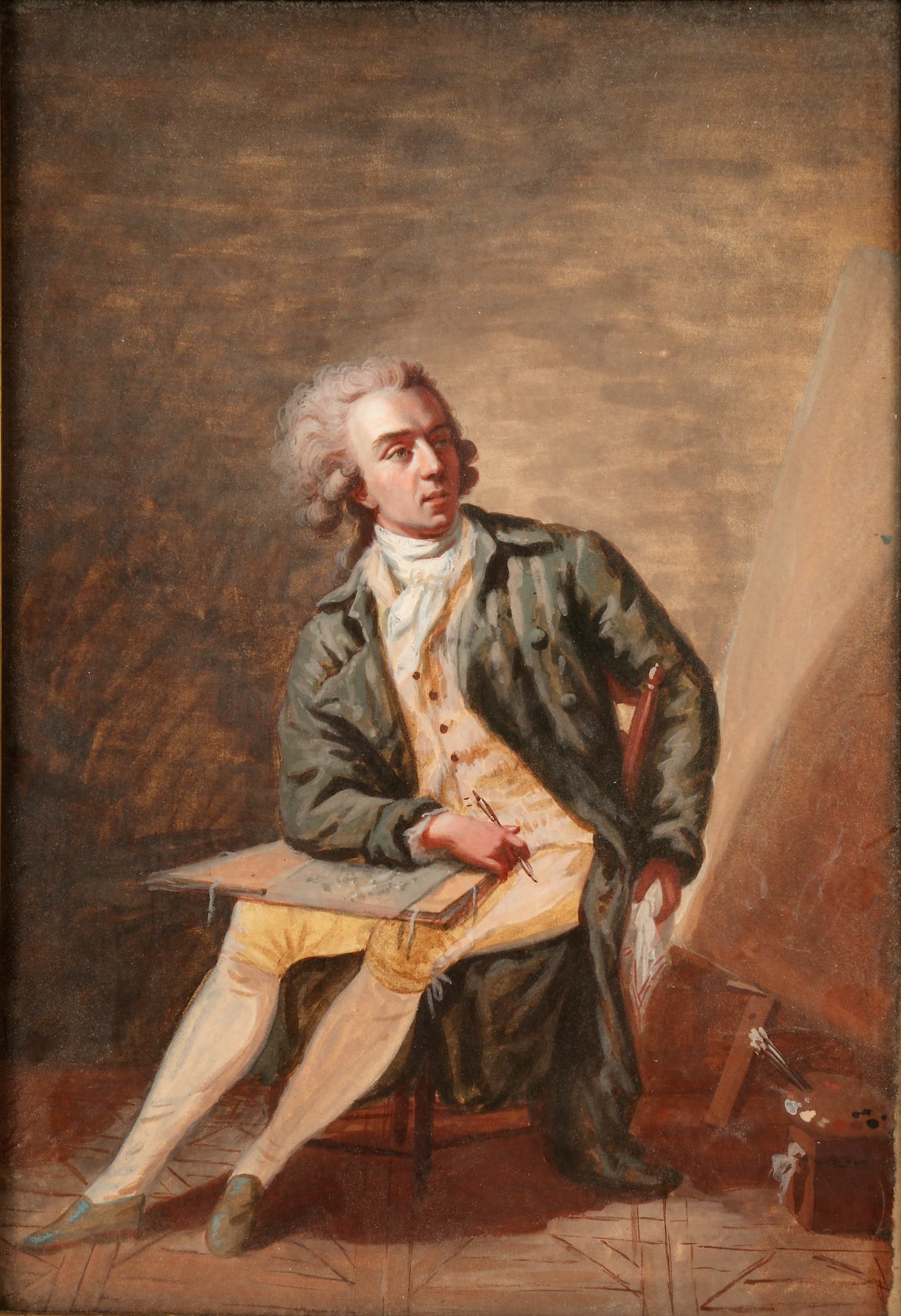 Late 18th century French School, 'Portrait of an Artist'. Gouache and watercolour study of a - Image 2 of 7