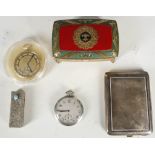 A Hermes French silver cigarette case with enamel trim, c.1930's, Doxa and another pocket watch,