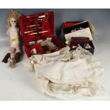 Dolls, snow babies, lace, sewing implements, kid gloves, boot hooks etc