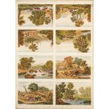 Eight Kronheim & Co Baxter prints of landscapes on one sheet: ‘River Fishing’ (B. T. No 169); ‘The