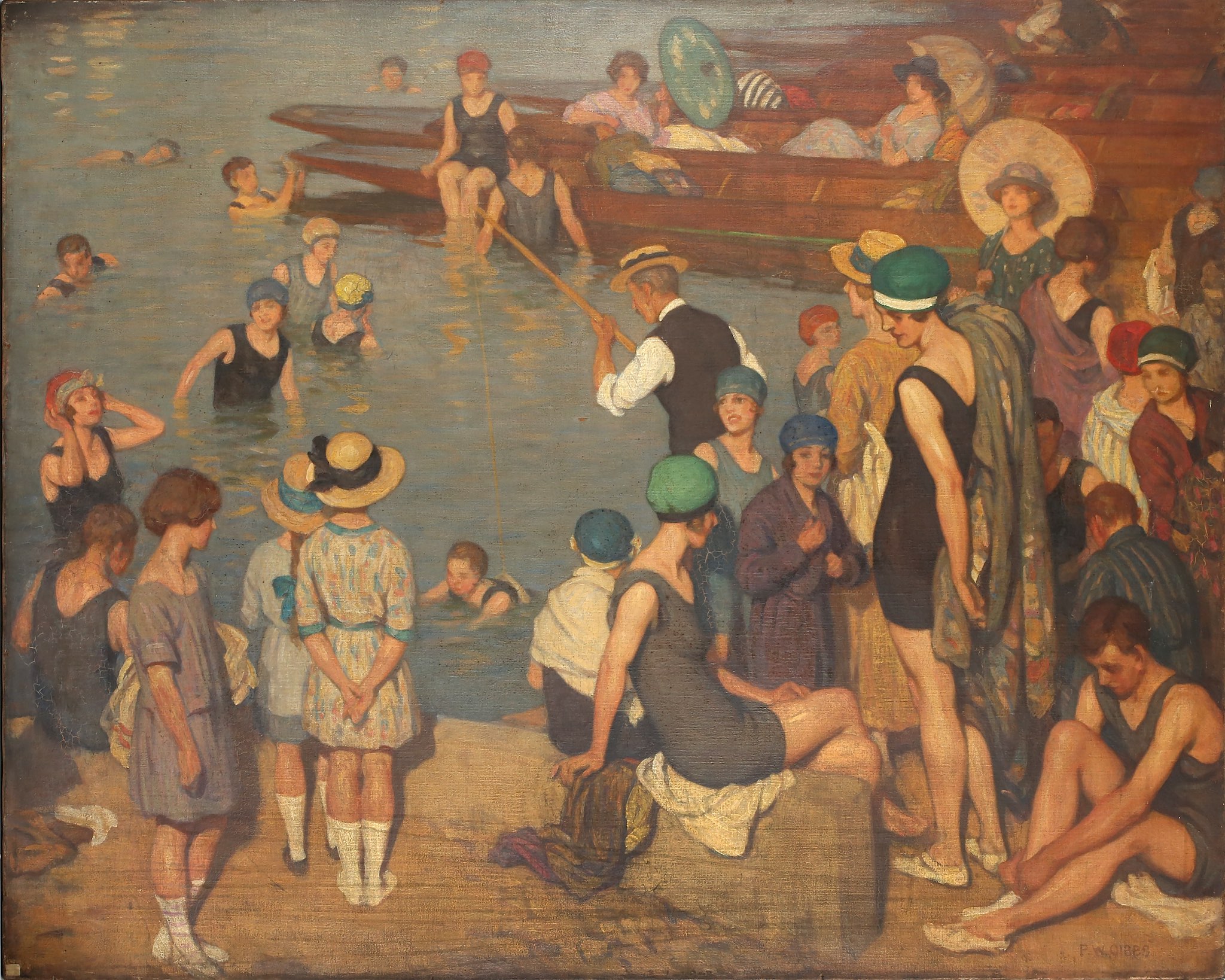 Percy William Gibbs (1894-1937), 'The Bathers', oil on canvas, signed lower right, circa 1930,