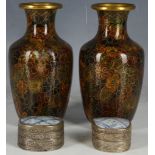 Pair of Chinese cloisonee vases, all over floral decoration, 16.8cm high, and a pair of silver