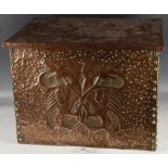 An Arts & Crafts period Newlyn style copper box and cover, embossed with mythological creatures