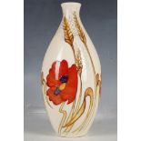 A contemporary Moorcroft ovoid stem vase, poppy and ears of corn pattern, 24cm