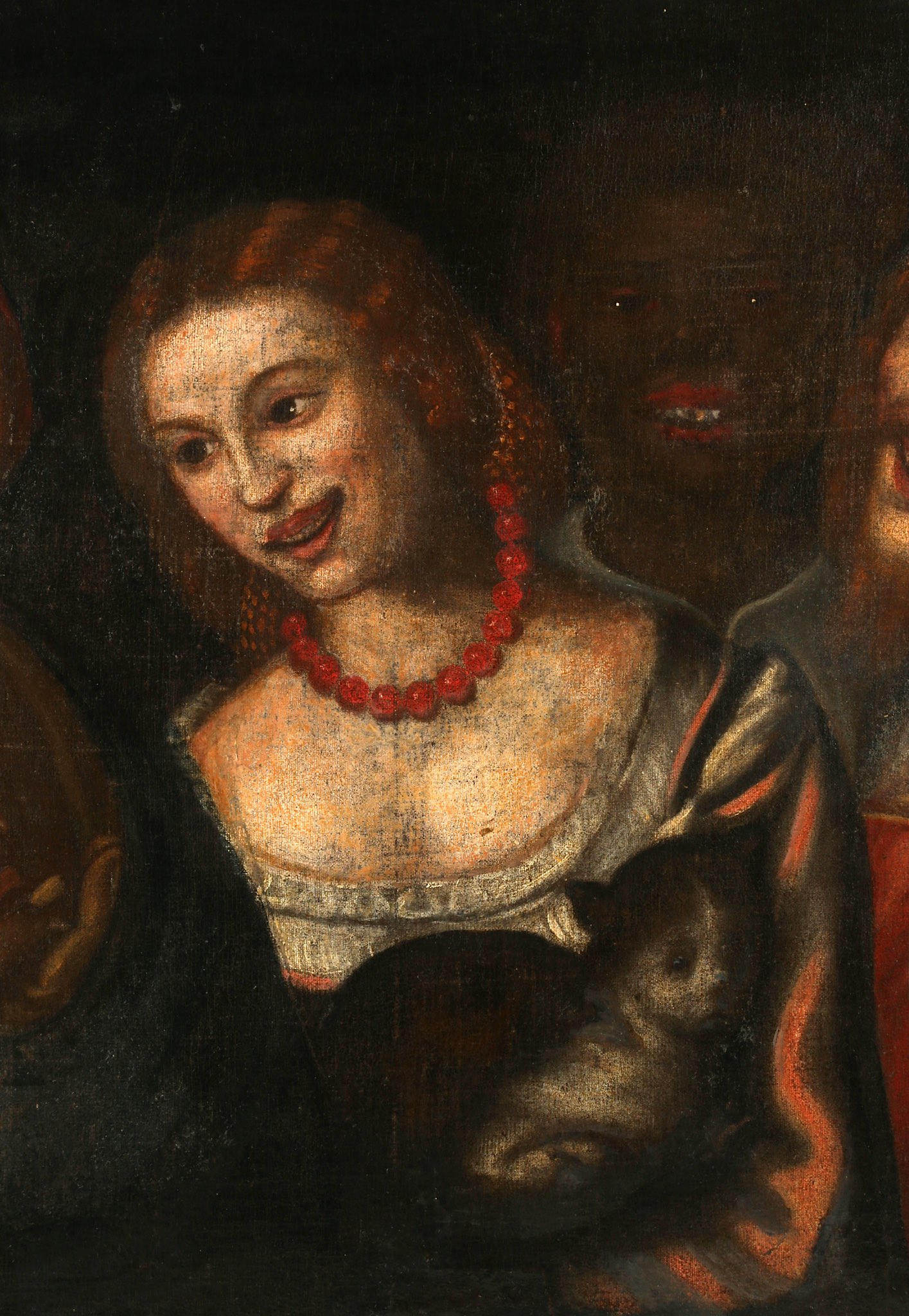 17th century Italian School, possibly Venetian, 'The Revellers', oil on canvas. A courtesan, her - Image 4 of 7