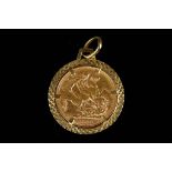 A Queen Victorian gold mounted sovereign dated on the back 1889