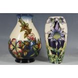 A contemporary Scottish thistle pattern Moorcroft vase, c.2004, 18.8cm and another tube lined vase