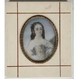 Miniature portrait of a lady in 18th century costume, bears signature of Z.V. Dyd, 8.2cm