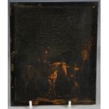 Circa 17th century, manner of Rembrandt, 'The Good Samaritan', oil on panel, unframed, 17 x 14cm.
