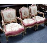 A pair of 19th Century carved and giltwood framed fauteils with aubusson upholstery, sold together
