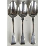 3 White metal (T.A.S.) China trade (Canton) table / serving spoons by Sun Sing c.1810 (bears