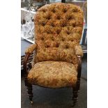 A Victorian and button back open armchair