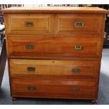 A 19th century Anglo-Indian camphor wood military chest, two short and three long drawers raised