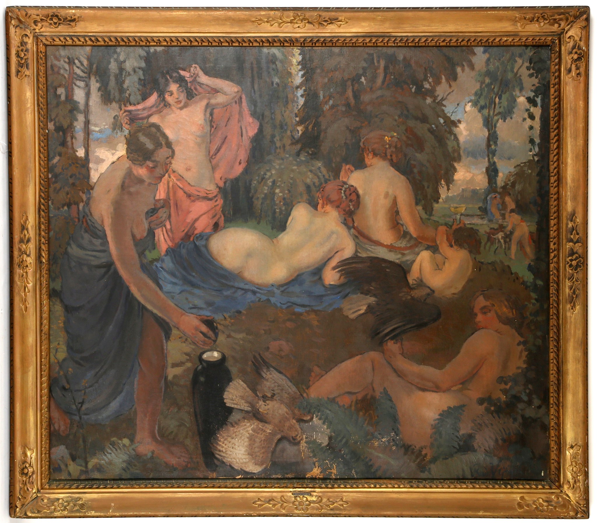 Rudolf Vejrych (Czech; 1882-1939), 'The Goddess and her Nymphs', a large oil on canvas depiction