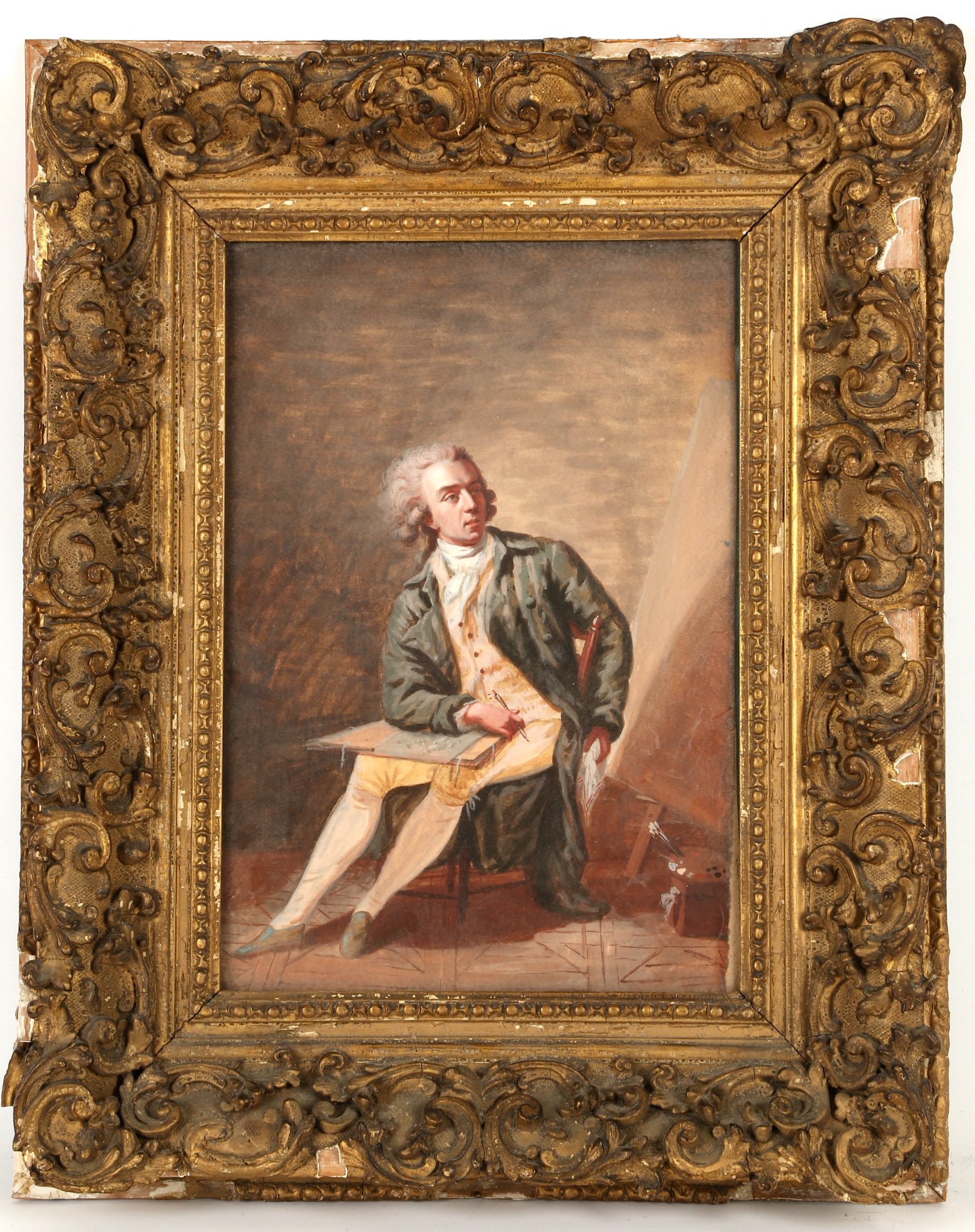 Late 18th century French School, 'Portrait of an Artist'. Gouache and watercolour study of a