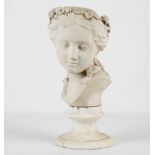 Circa mid-19th Century, possibly French school. Statuary portrait bust of a Girl, with roses in