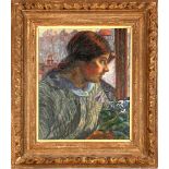 20th century Russian School, 'Portrait of a Woman at Window', oil on canvas, indistinctly signed