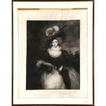 A fine 19th century drypoint portrait etching of a seated young woman with ostrich feathered hat,