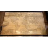 A large antique wall hanging 'Telegraph Map of the World', 70 x 116cm