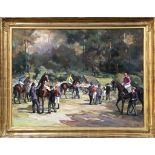 Carrion (20th century Argentinian), 'The Race Meet', oil on canvas, equestrian scene with