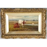 After T.S. Cooper, a late 19th century oils on panel 'Cattle on a Sussex Common', in a gilt frame,