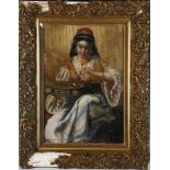 After Orientalist School, 'Portrait of a Turkish Woman', oil on canvas, decorative, in a gesso and