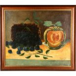 J. Samotte, 19th century, French school, a still life of plums and a melon, oil on canvas, signed