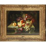 A still life of fruits, oil on canvas, signed, supplied in swept gilt frame, 29 x 39cm