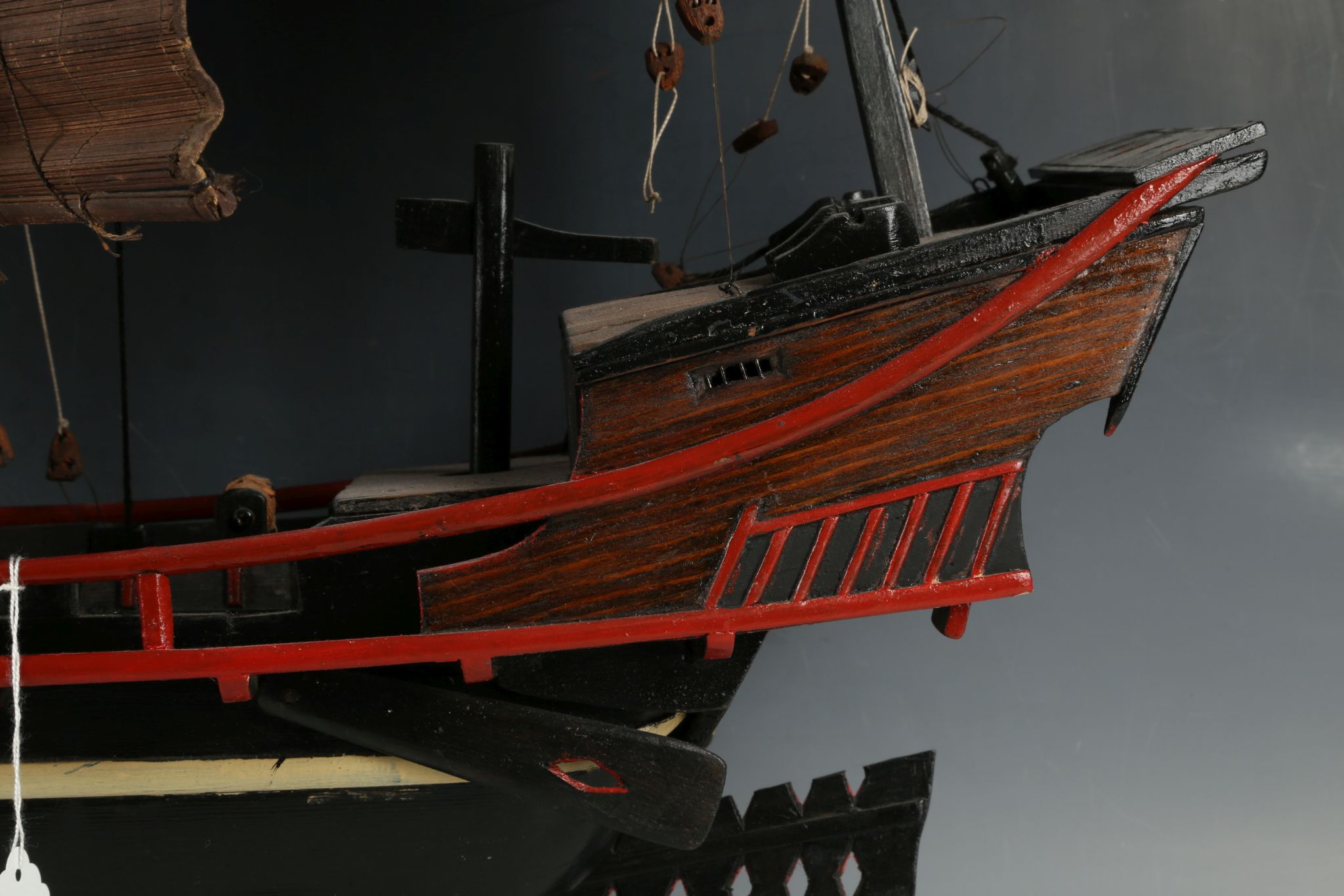 An early 20th century Chinese oriental hardwood model of sailing junk boat, c.1920s, in good general - Image 5 of 7