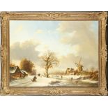 R.M. Crompton, a pair of continental winter scene view (possibly Holland), oil on board, sizes 56