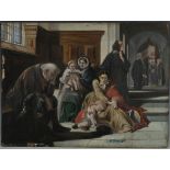 A 19th century British School, oil on panel, figures in a courtroom interior, unframed, (possibly