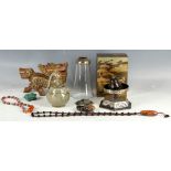 A selection of various Chinese & Japanese items including a jade qilin, a celadow water dropper, a