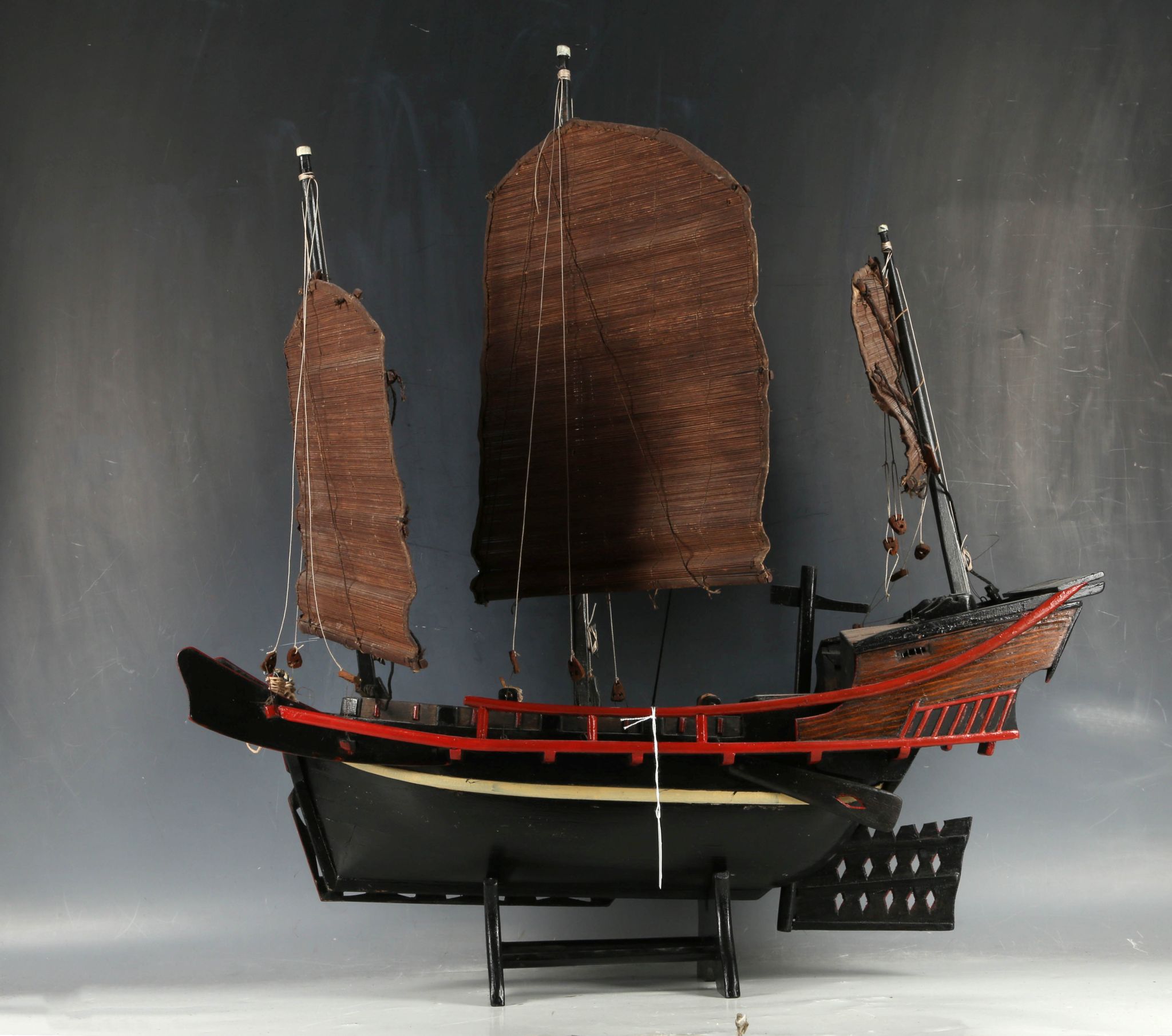 An early 20th century Chinese oriental hardwood model of sailing junk boat, c.1920s, in good general